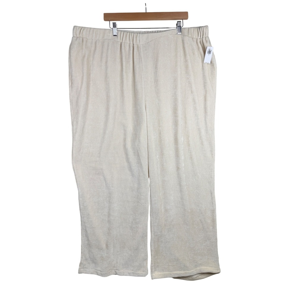 NWT Old Navy Womens High Waisted Wide Leg Lounge Pants sz 3X Waffle Knit Oatmeal